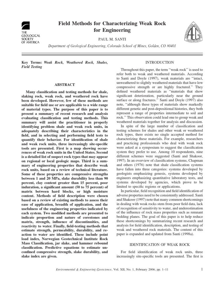 Field Methods For Weak Rock | PDF
