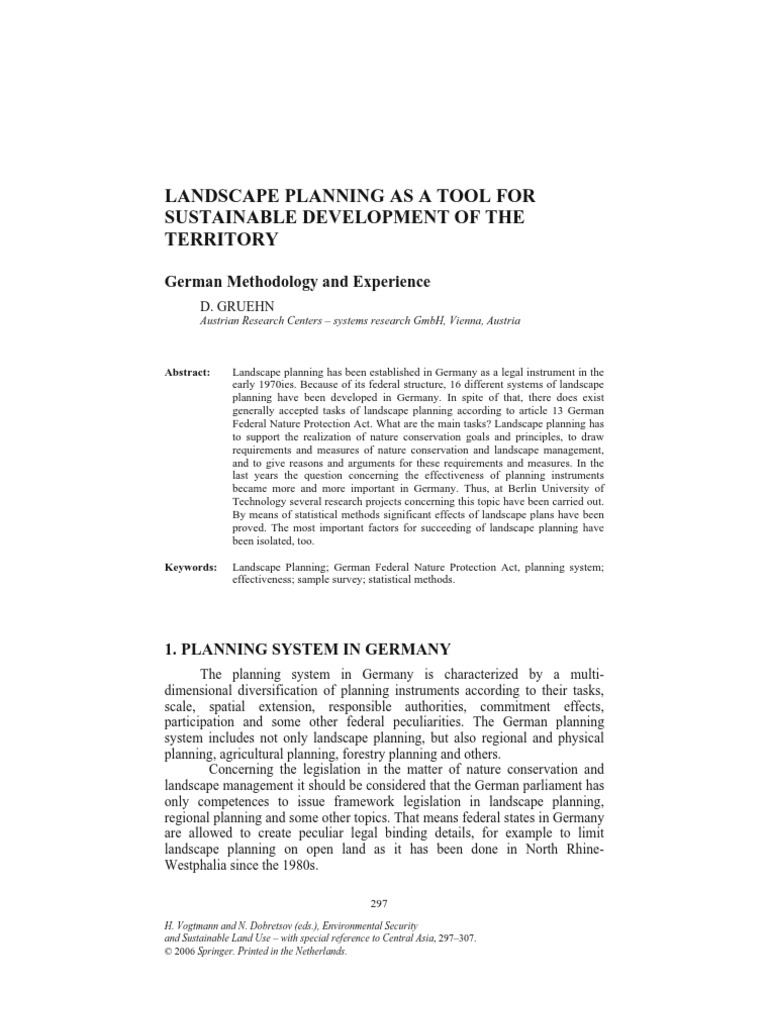Landscape Planning As A Tool For Sustainable Development of The ...
