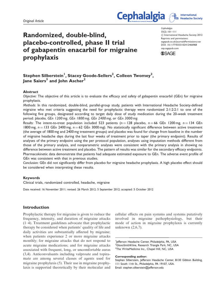 gabapentin migraine prophylaxis dose