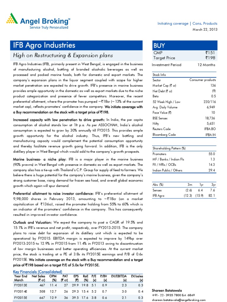 IFB Agro Industries | PDF | Cash Flow Statement | Stocks