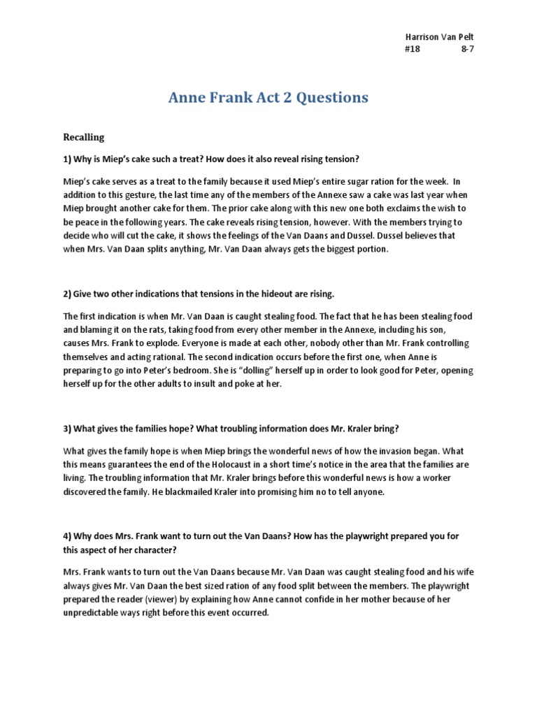 Anne Frank Act 2 Questions Anne Frank Peptic Ulcer