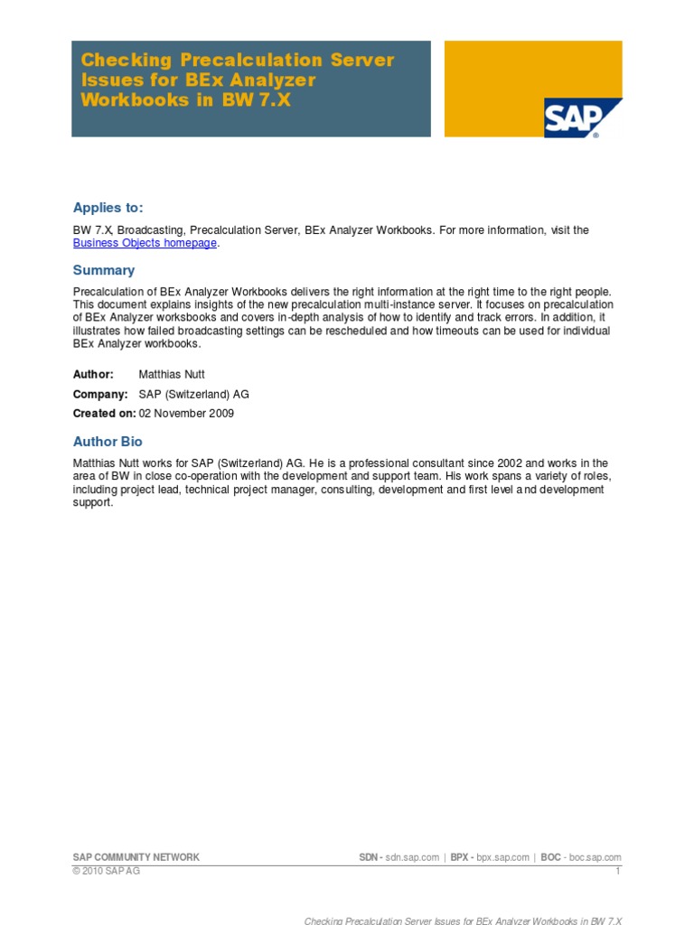 Checking Precalculation Server Issues For BExAnalyzer Workbooks in BW 7 ...