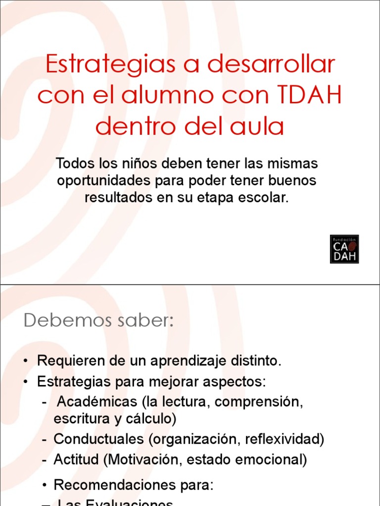 Estrategias para alumnos con TDAH | PDF | Prueba (evaluación) | Lectura ...