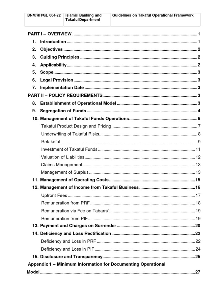 Takaful Operational Framework Guidelines | PDF | Islamic Banking And ...