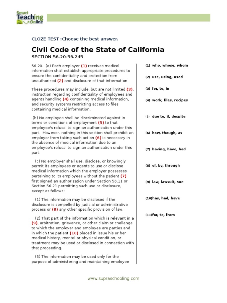 California Civil Code Medical Privacy | PDF | Confidentiality ...