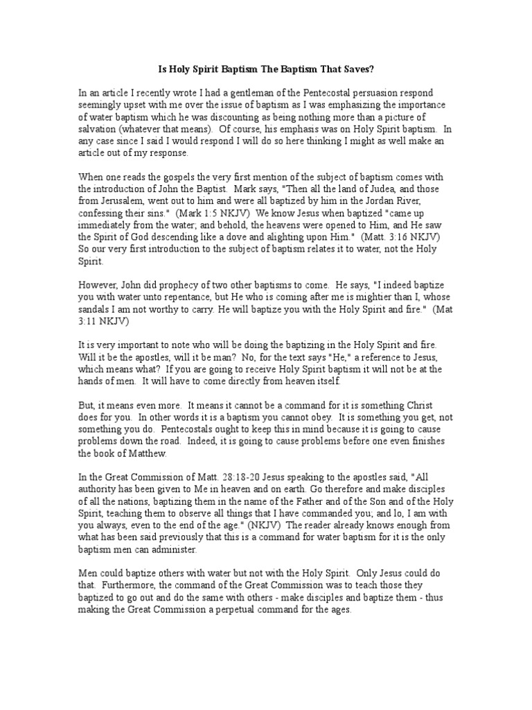 Holy Spirit vs. Water Baptism Explained | PDF | Baptism | John The Baptist