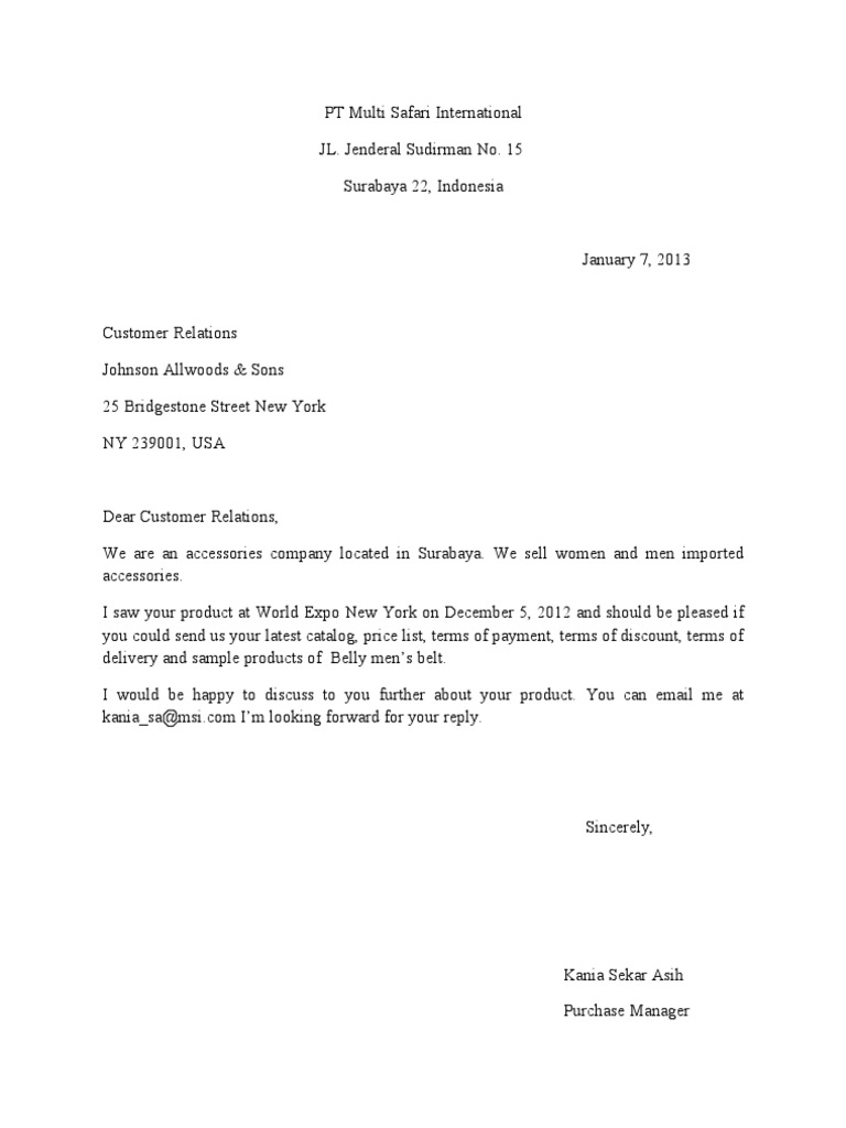 Inquiry Letter Reply Marketing Market Economics