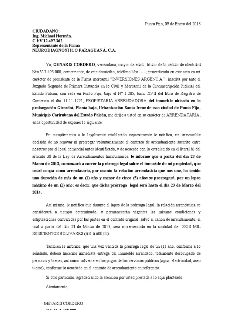 Carta Notificando No Prorroga Contrato Arrendamiento | PDF | Gobierno