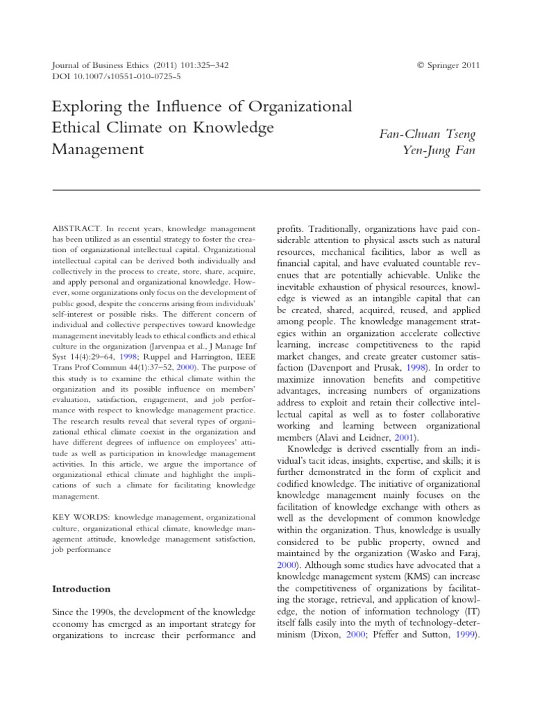Ethical Climate's Impact on Knowledge Management | PDF | Knowledge ...