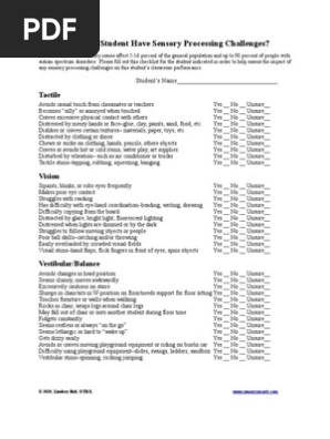 Student SPD Checklist for Teachers