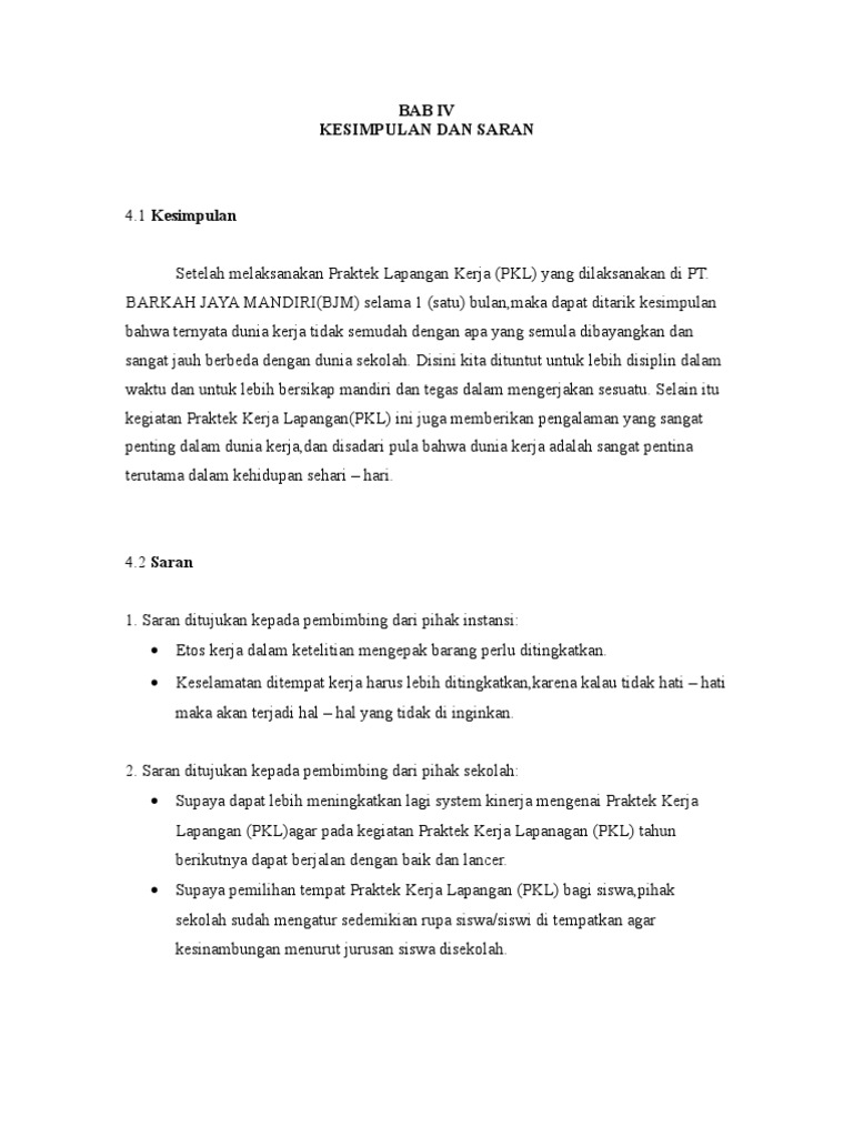 Kesimpulan Dan Saran Laporan Kerja Praktek Seputar Laporan
