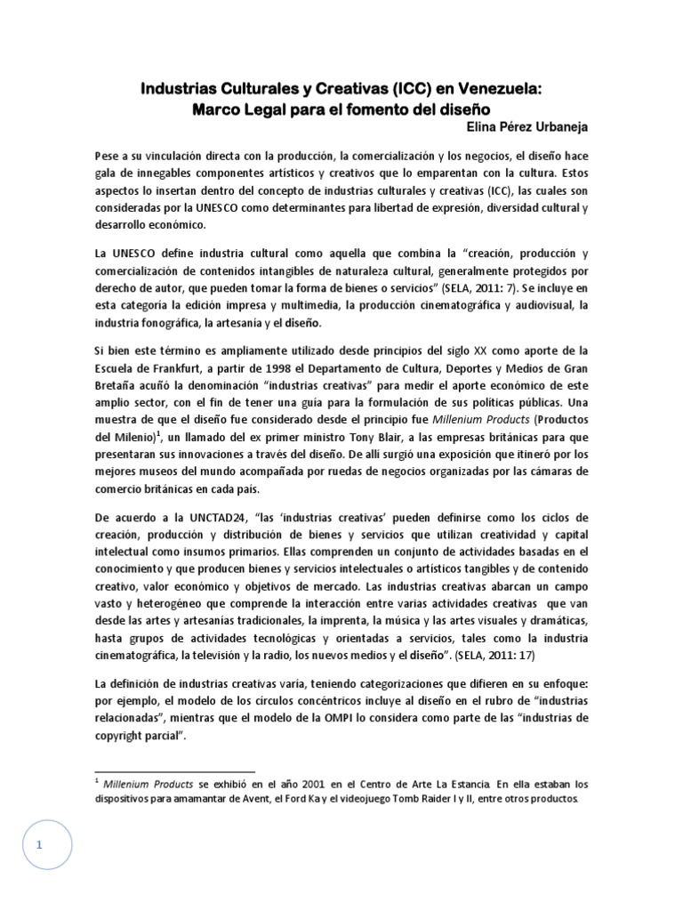 Industrias Culturales y Creativas en Venezuela. Marco Legal para El ...