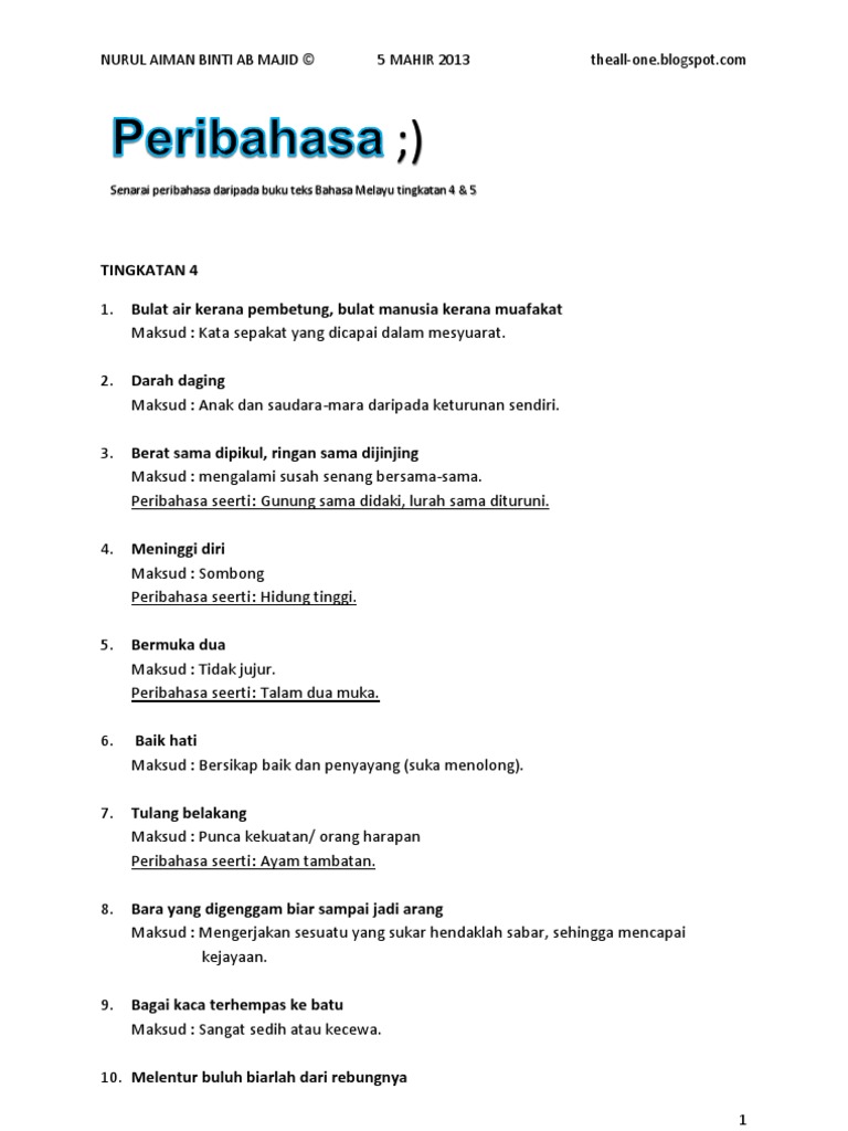 Senarai Peribahasa Buku Teks T4 T5 Pdf
