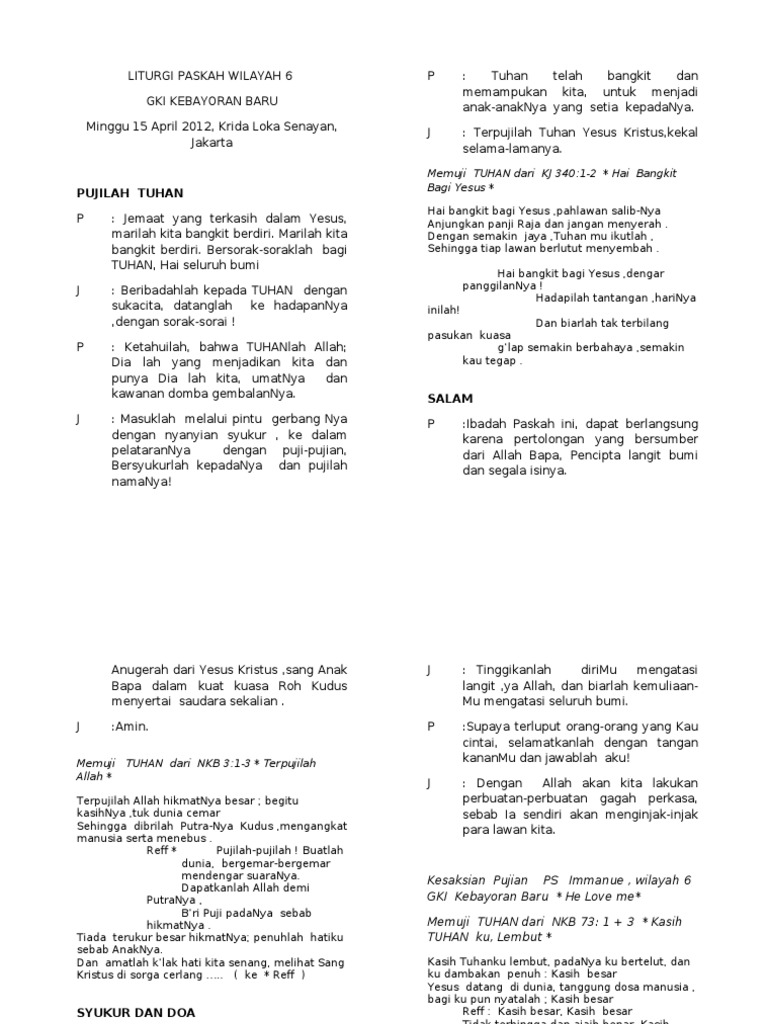 Liturgi Paskah Wilayah 6 Gki Kebayoran Baru 2012 Liturgi Paskah Wilayah 6 Gki Kebayoran Baru 2012