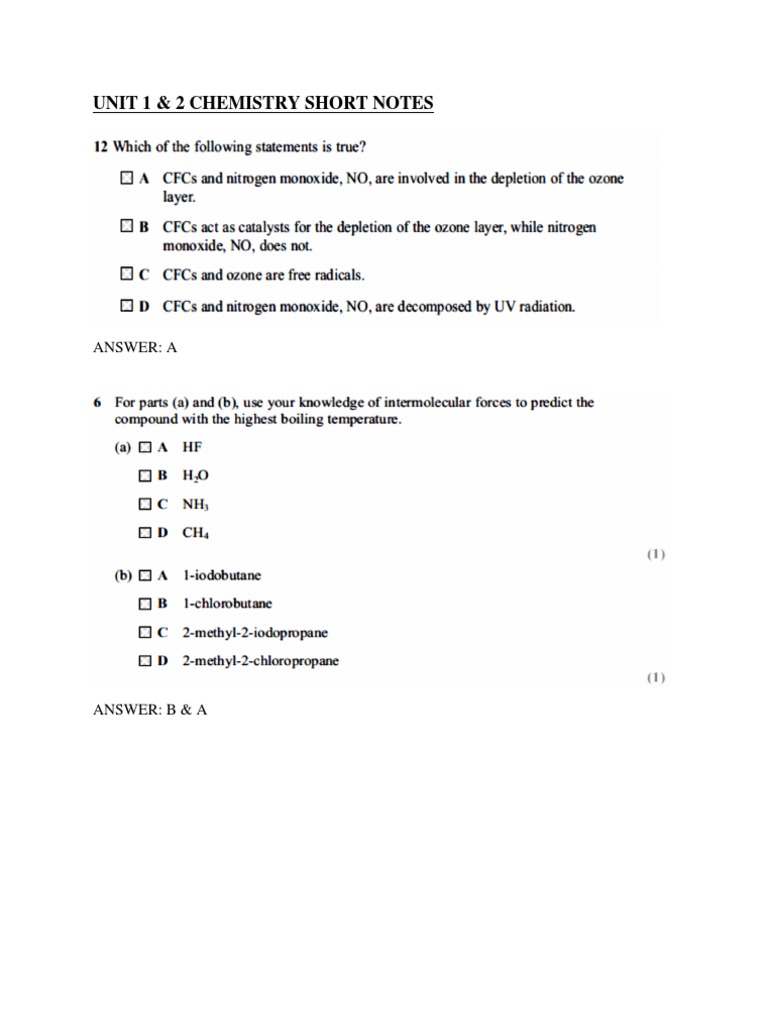 UNIT 1 & 2 Chem Short Notes | PDF | Teaching Methods & Materials