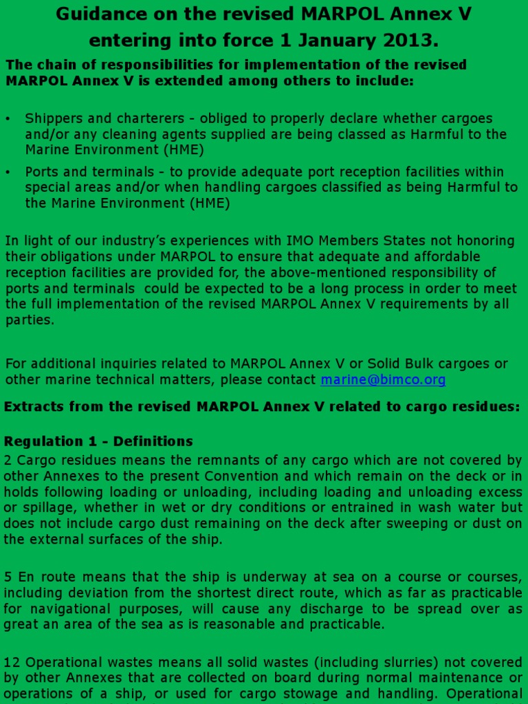 MARPOL Annex V: Cargo Residues Guidelines | PDF | Cargo | Port