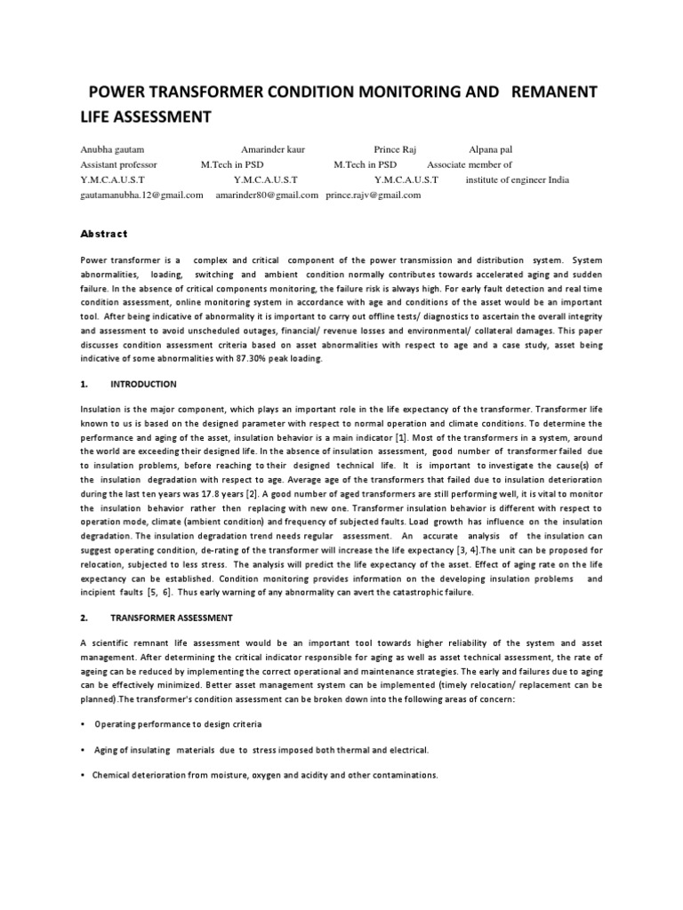 Power Transformer Condition Monitoring | PDF | Electric Current ...