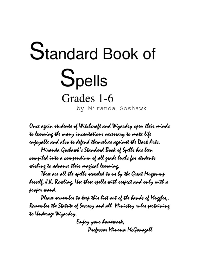 Standard Book Spells | Harry Potter | Fantasy Novels