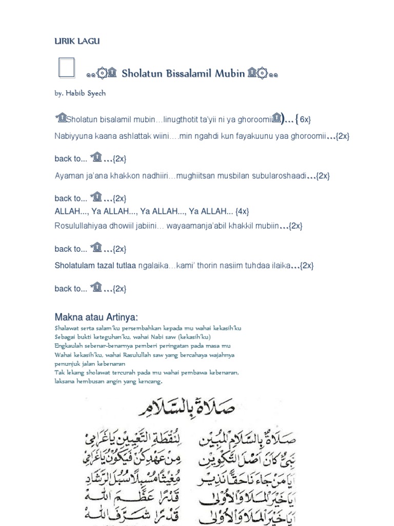 Lirik Lagu Sholatun Bissalamil Mubin