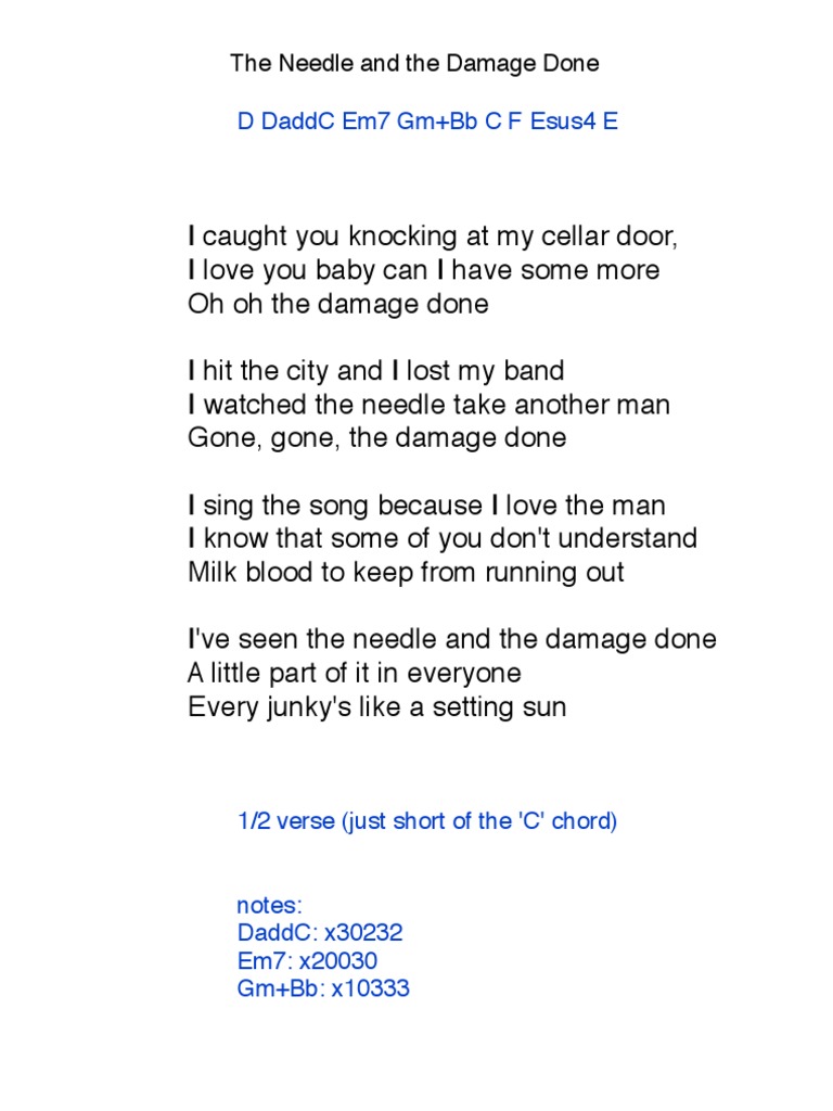Neil Young The Needle The Damage Done Pdf