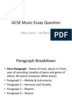 GCSE Music Essay Question: Miles Davis - All Blues'