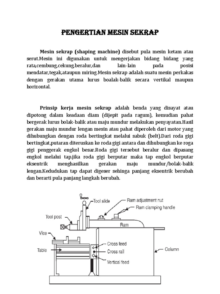 Jenis dan Fungsi Mesin Sekrap | PDF