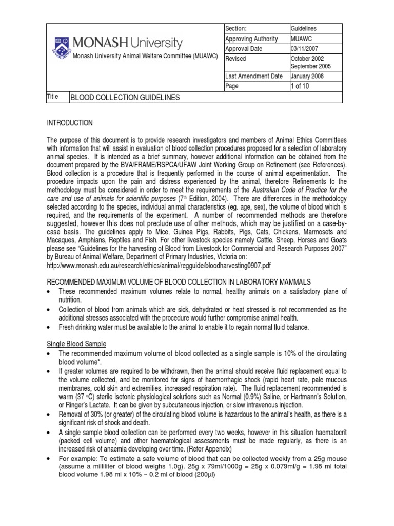 Blood Collection Guidelines PDF Anatomical Terms Of Location Heart