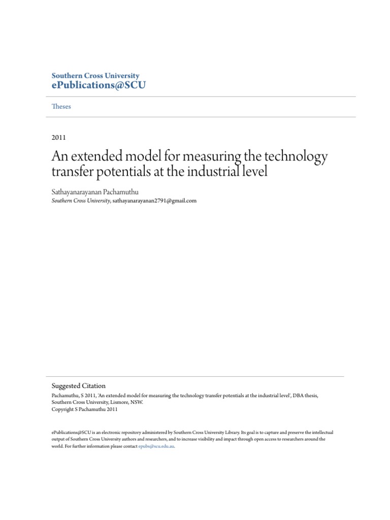 An Extended Model For Measuring The Technology Transfer