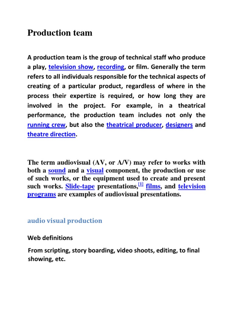 Understanding Production Teams in AV | PDF