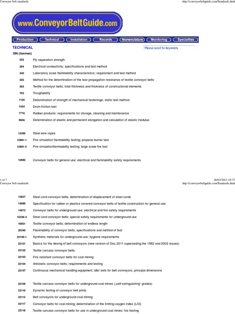 Conveyor Belt Standards PDF Belt (Mechanical) Natural Rubber