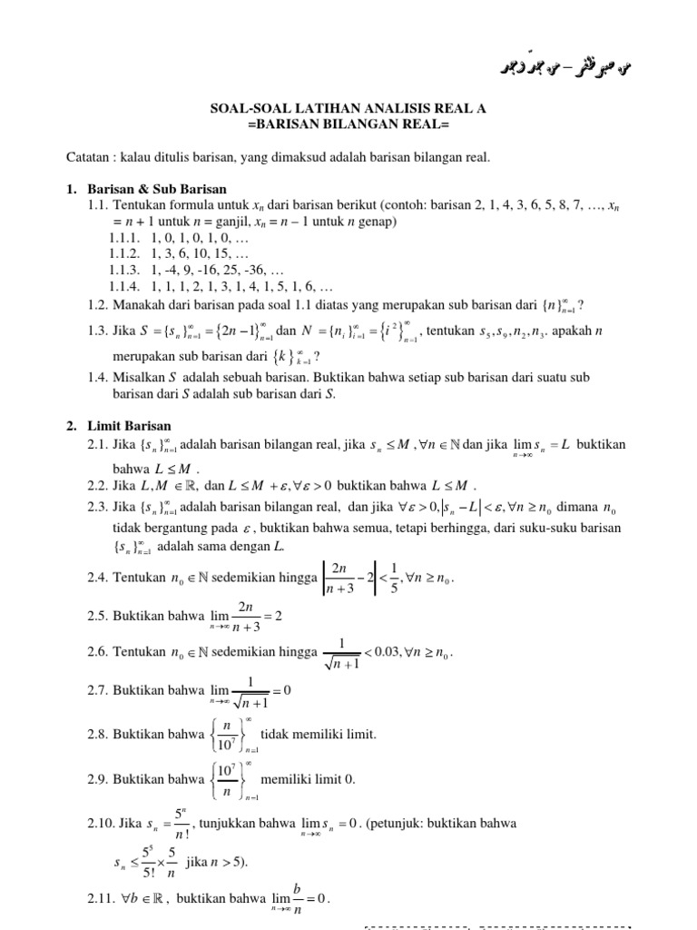 Soal Soal Barisan Limit Cauchy
