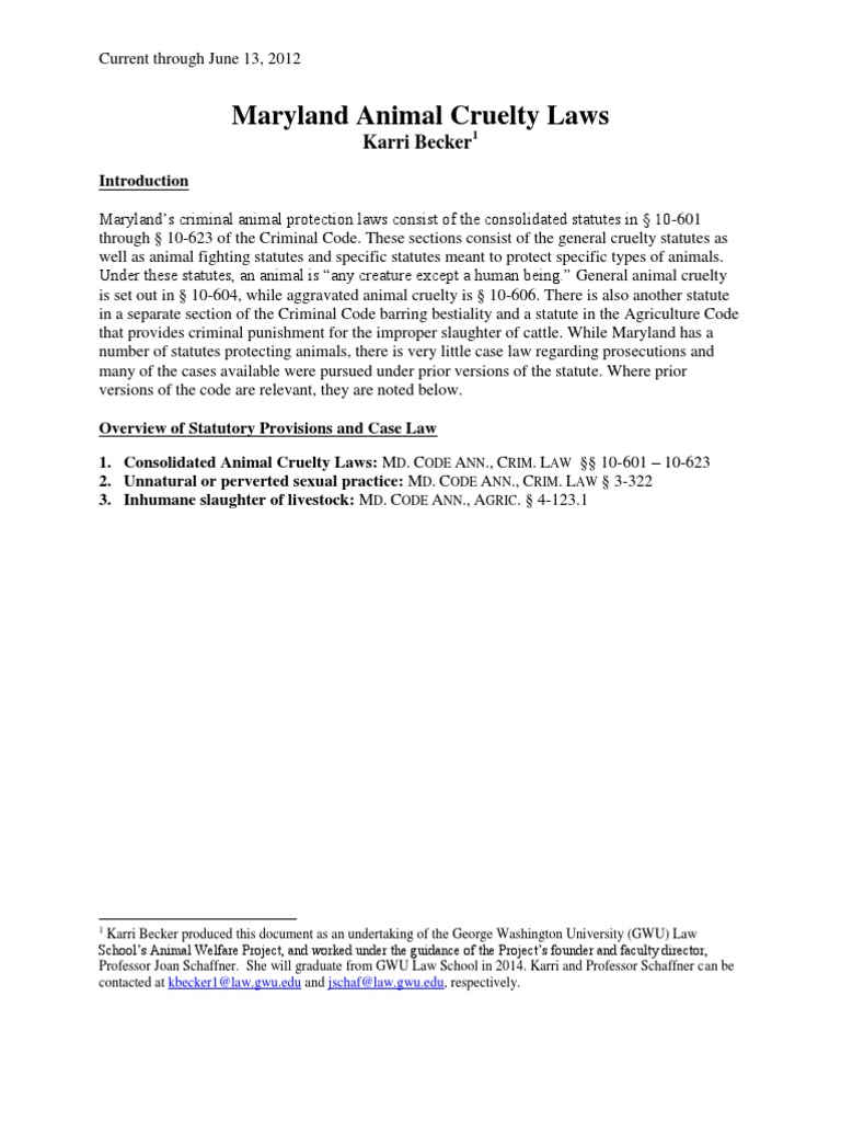 Maryland Animal Cruelty Legislation Search And Seizure Cruelty To