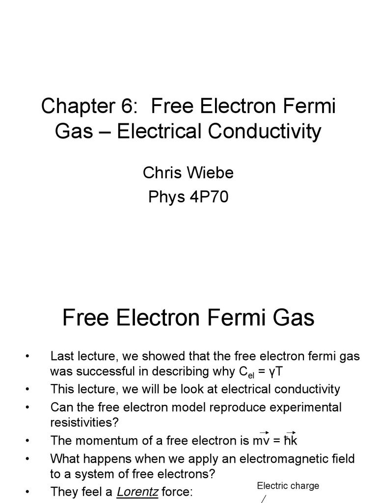 Chapter 6: Free Electron Fermi Gas - Electrical Conductivity | PDF