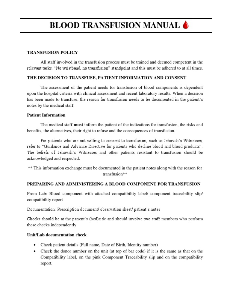 Blood Transfusion Procedures Manual | PDF | Blood Transfusion ...