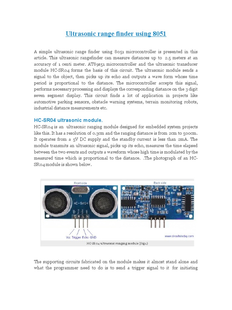 Ultrasonic Range Finder with 8051 | PDF | Ultrasound | Signal ...