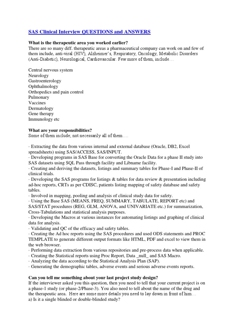 Sas Clinical Interview Questions and Answers PDF Sas (Software