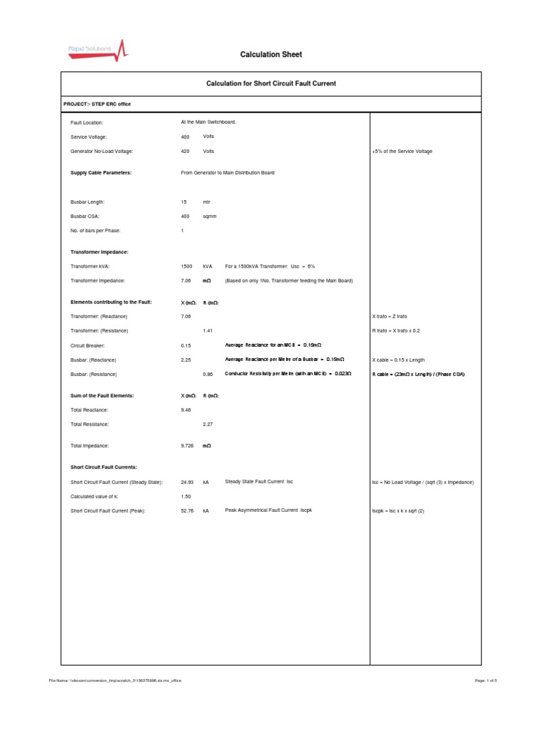 Sample Short Circuit Calculation | PDF | Electrical Impedance | Transformer