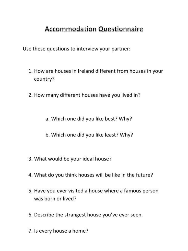 Accommodation Interview Questions | PDF | Home & Garden