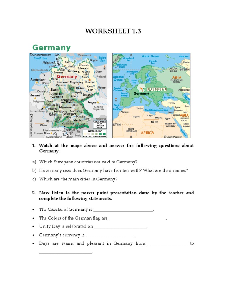 Germany Geography and Culture Worksheet | PDF