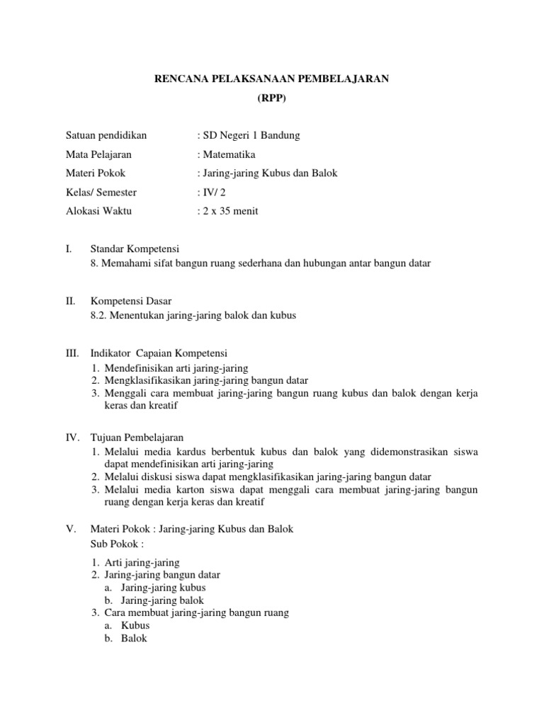 7 RPP Matematika Jaring Jaring