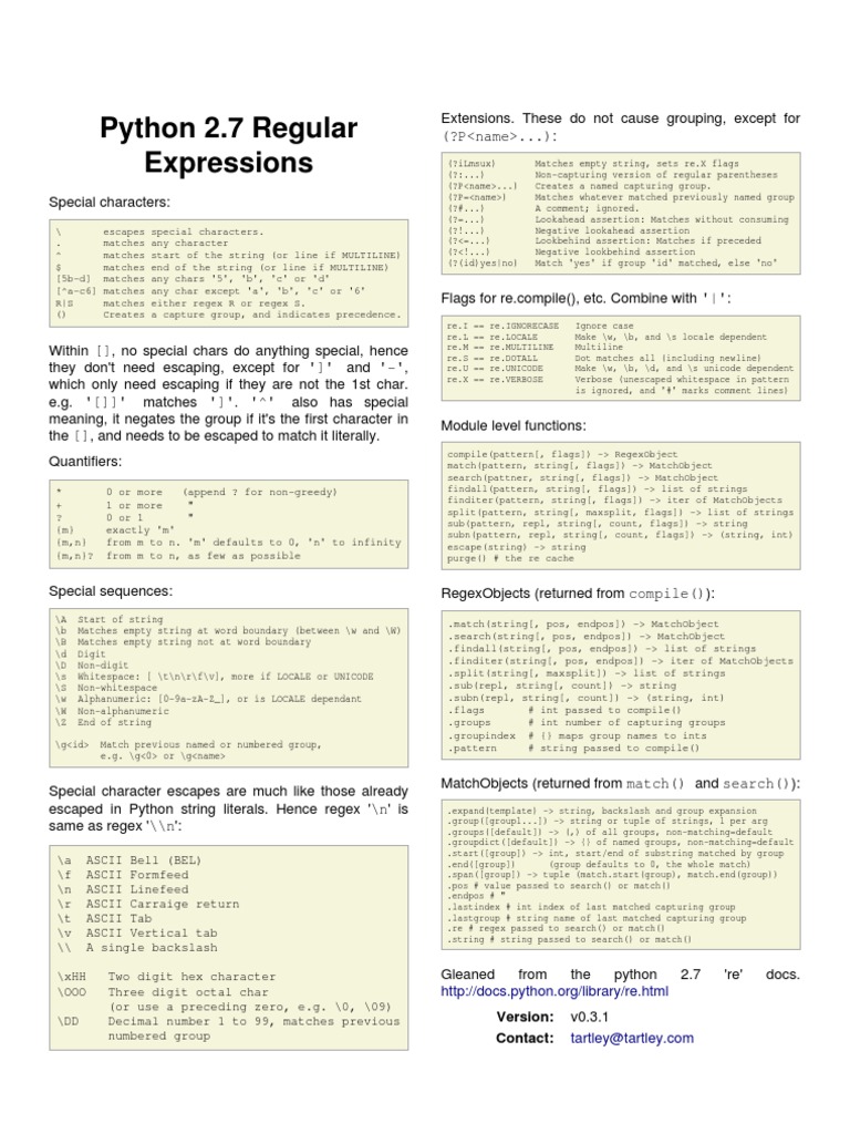 Python 2.7 Regular Expressions: (?P ... ) | PDF