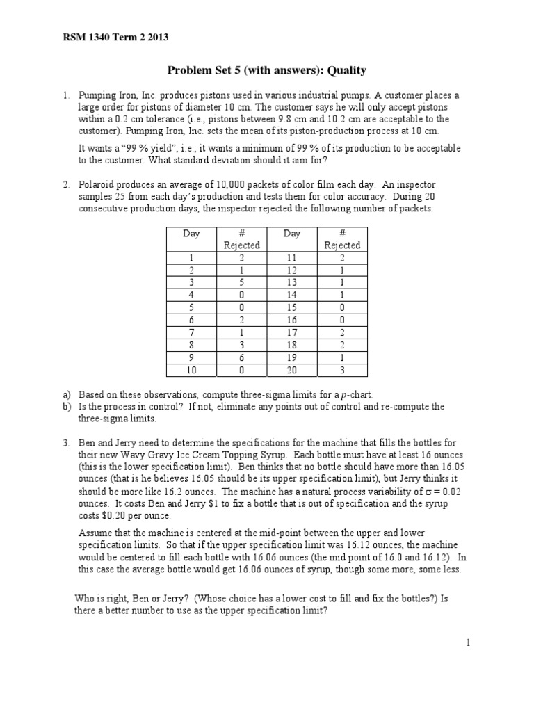 Quality Control Analysis for Pistons and Bottles | PDF | Standard ...