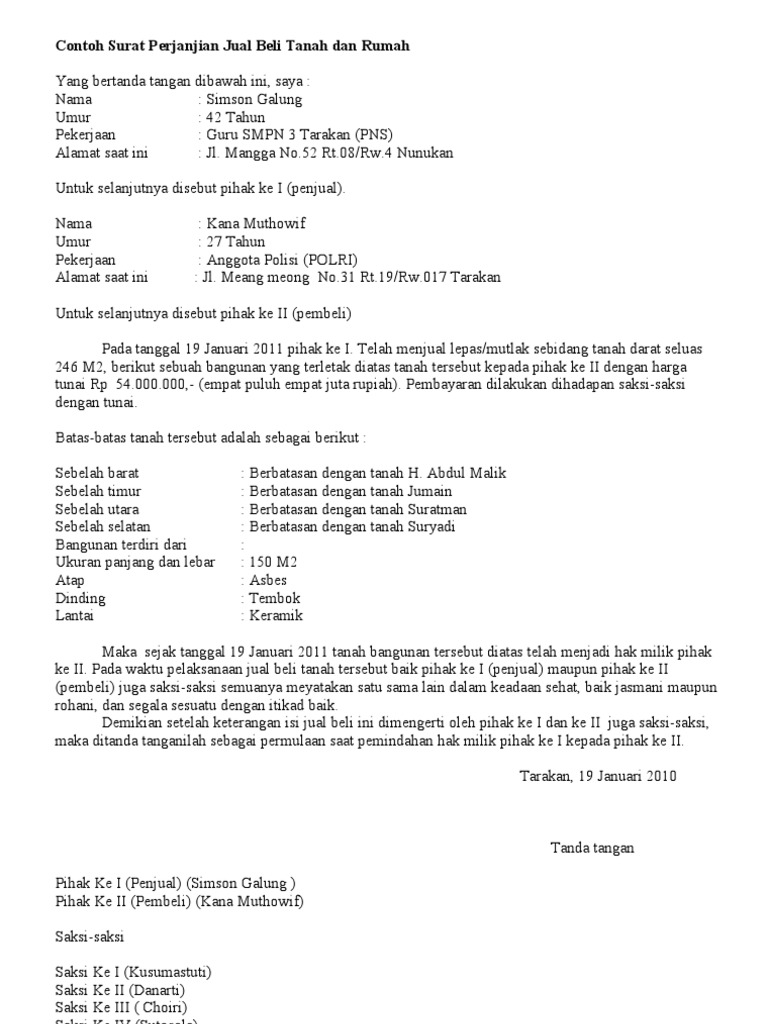 Contoh Format Surat Perjanjian Malaysia