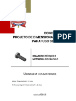 Projeto de dimensionamento de parafuso sextavado