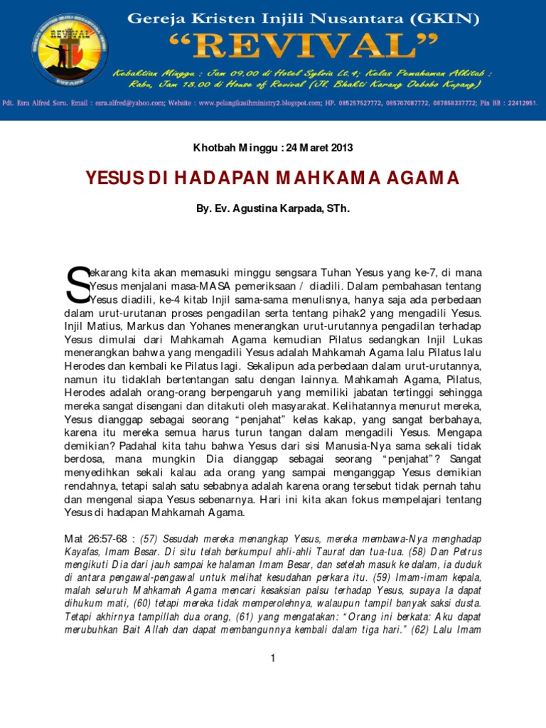 YESUS DI HADAPAN MAHKAMAH AGAMA