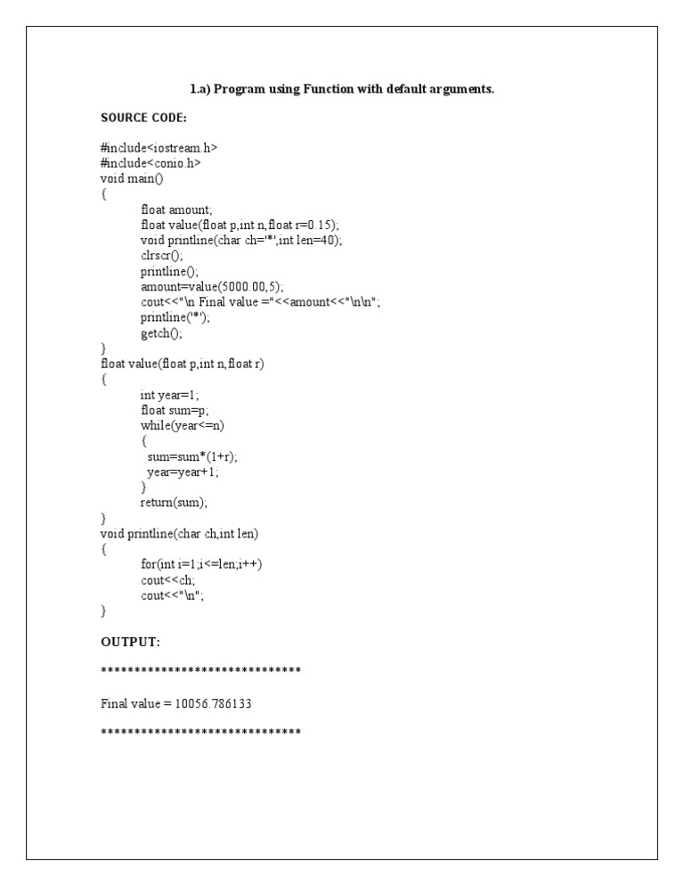 Default Arguments in C++ Functions | PDF