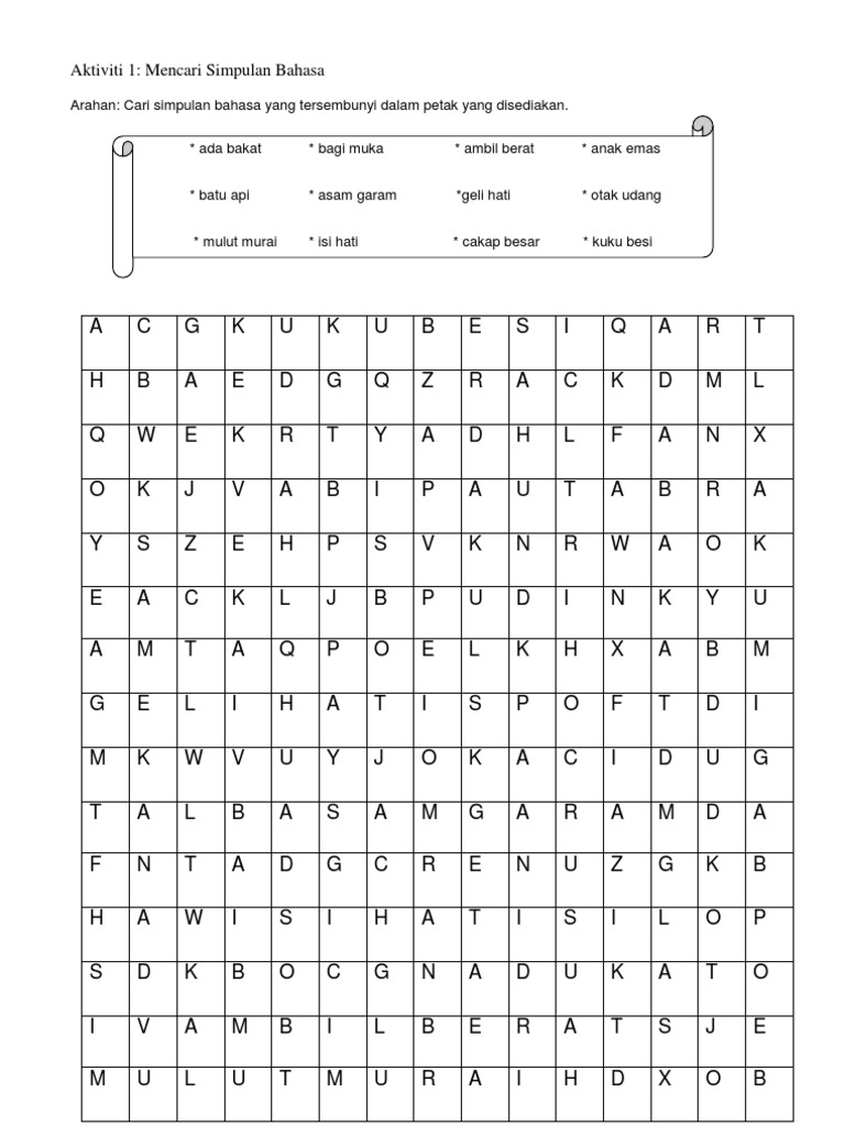 Aktiviti Cari Kata Simpulan Bahasa Pdf