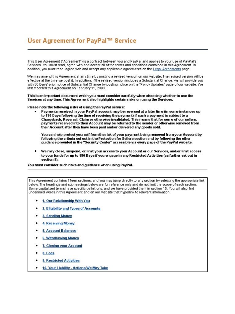 User Agreement For PayPal | PDF | Pay Pal | Payments
