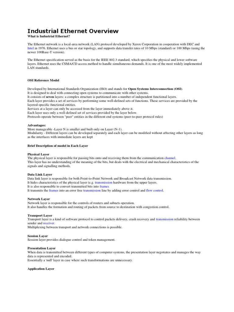 Industrial Ethernet Overview: Intel | PDF | Computers | Technology ...