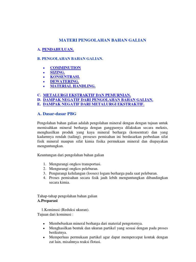 Materi Pengolahan Bahan Galian
